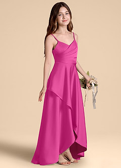 Azazie Prisha Junior A-Linie Plissee Stretch-Satin Kleid Fuchsia image1