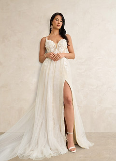 Azazie Avia Wedding Dresses Diamond White Champagne Mermaid Sequins Lace Dress image5
