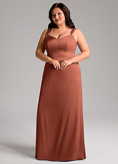 Azazie Denice Bridesmaid Dresses Clay Sheath Pleated Stretch Satin Dress image6