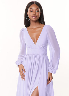 Azazie Norah Bridesmaid Dresses Lilac A-Line V-Neck Long Sleeve Chiffon Dress image5