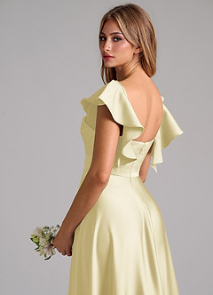 Azazie Leilani Bridesmaid Dresses Lemon Sorbet A-Line Ruched Stretch Satin Dress image9