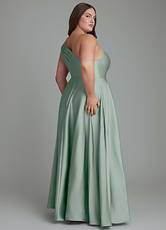 Azazie Melanie Robes de demoiselle d'honneur Robe Trapèze en Satin extensible Épaules dénudées Agave image8