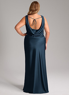 Azazie Rylina Bridesmaid Dresses Dark Navy Mermaid Stretch Satin Dress image8