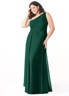 Azazie Dallas Vestidos de damas de honor Vestido de Esmeralda de Gasa de Corte en A con Hombro unilateral image8