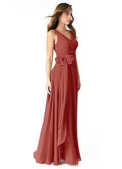 Azazie Bianca Final Sale Rust A-Line Pleated Chiffon Dress image3