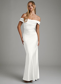 Azazie Hayden Vestidos de damas de honor Vestido Blanco de Satén Elástico de Corte Sirena con Corsé image5