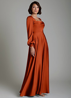 Azazie Solana Brautjungfernkleider A-Linie Langarm Stretch-Satin Kleid Paprika image5