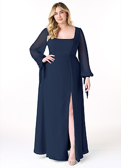 Azazie Leonia Bridesmaid Dresses Dark Navy A-Line Long Sleeve Chiffon Dress image8