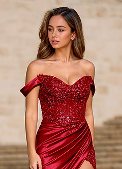 Opulence Red Floral Corset Prom Dress image5