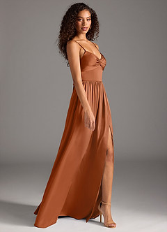 Azazie Zeya Bridesmaid Dresses Copper A-Line Pleated Stretch Satin Dress image6