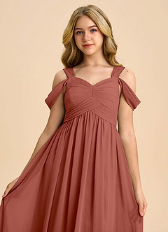 Azazie Lianne Junior Auburn A-Line Off the Shoulder Chiffon Dress image4