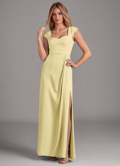 Azazie Laila Bridesmaid Dresses Lemon Sorbet A-Line Pleated Stretch Satin Dress image3
