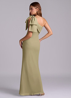 Azazie Yuanna Robes de demoiselle d'honneur Robe Sirène en Mousseline de soie Une épaule Vert Mousse image6