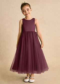 Azazie Solia Flower Girl Dresses Cabernet Ball-Gown Bow Tulle Dress image3