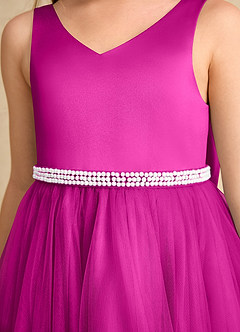 Azazie Firefly Abiti da Ragazza di Fiori Abito A-Line in Raso Opaco Fiocco Fucsia image6