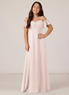 Azazie Juna Junior Robe Trapèze en Mousseline de soie Épaule décolletée Rose Pétale image1