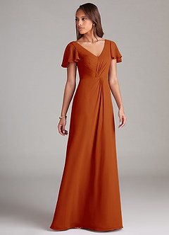 Azazie Soren Brautjungfernkleider A-Linie Gestreift Chiffon Kleid Paprika image4