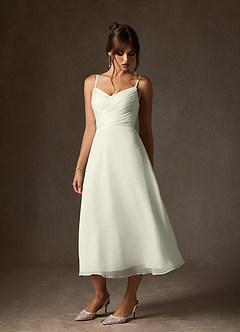 Azazie Kali Vestidos de novia Vestido de Crema de gasa arrugada de Corte en A con Cuello en V Plisado image3