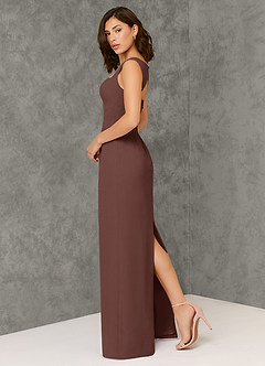 Azazie Flori Bridesmaid Dresses Espresso Sheath Square Neckline Chiffon Dress image5