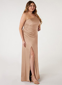 Azazie Eren Bridesmaid Dresses English Rose Mermaid One Shoulder Stretch Satin Dress image15