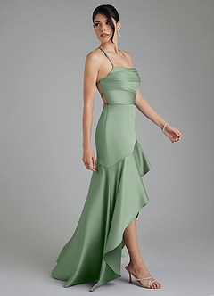 Azazie Jaslene Bridesmaid Dresses Matcha A-Line Corset Stretch Satin Dress image7