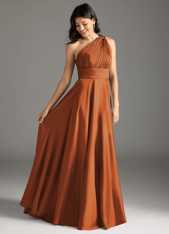 Azazie Charlize Bridesmaid Dresses Cinnamon A-Line One Shoulder Stretch Satin Dress image2