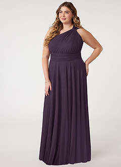 Azazie Charlize Bridesmaid Dresses Plum A-Line One Shoulder Mesh Dress image8