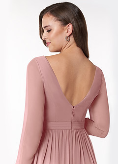 Azazie Teton Maternity Bridesmaid Dresses A-Line Long Sleeve Chiffon Floor-Length Dress image6