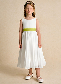 Azazie Margot Flower Girl Dresses Ivory Lemongrass A-Line Pleated Chiffon Dress image6