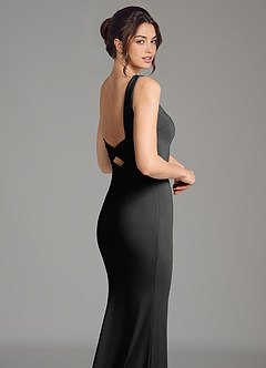 Azazie Gwen Bridesmaid Dresses Black Mermaid Pleated Premium Stretch Jersey Dress image7