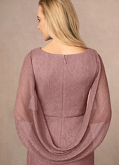 Azazie Paige Mother of the Bride Dresses Dusty Rose Sheath Pleated Cape Metallic Mesh Dress image5