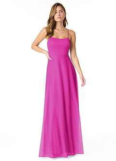 Azazie Rae Brautjungfernkleider A-Linie Schleifen Gittergewebe Kleid Fuchsia image1