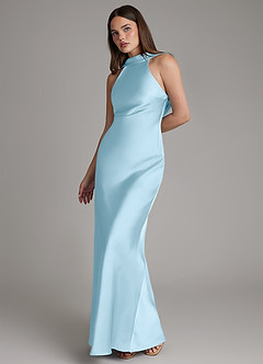 Azazie Dimitra Bridesmaid Dresses Sky Blue A-Line Pleated Stretch Satin Dress image6