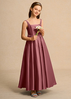 Azazie Mochi Girl Jurken voor bloemenmeisjes Baljurk Jurk van Mat Satijn Geplooid Amethist image4