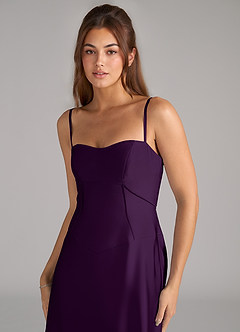 Azazie Valentine Bridesmaid Dresses Grape A-Line Corset Stretch Satin Dress image6