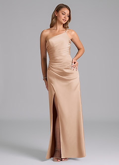 Azazie Eren Bridesmaid Dresses English Rose Mermaid One Shoulder Stretch Satin Dress image4