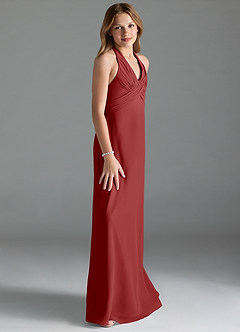 Azazie Tessie Junior Rust A-Line Pleated Chiffon Dress image4