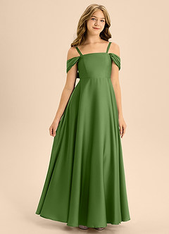 Azazie Rowena Junior Basil A-Line Bow Stretch Satin Dress image3