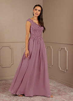 Azazie Amethyst Mother of the Bride Dresses Vintage Mauve A-Line V-Neck Sequins Chiffon Dress image3