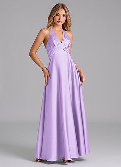 Azazie Tessie Bridesmaid Dresses Lilac A-Line Pleated Stretch Satin Dress image5