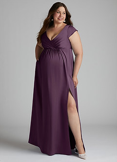 Azazie Allessia Maternity Bridesmaid Dresses A-Line Pleated Stretch Satin Floor-Length Dress image3
