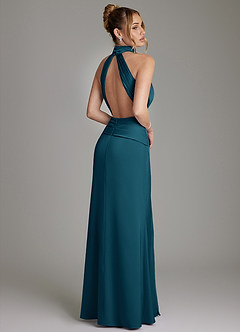 Azazie Gracelynn Bridesmaid Dresses Ink Blue Sheath Pleated Stretch Satin Dress image9