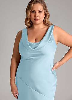 Azazie Rylina Bridesmaid Dresses Sky Blue Mermaid Stretch Satin Dress image11