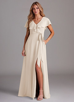Azazie Lainey Bridesmaid Dresses White Alabaster A-Line with Pockets Chiffon Dress image1