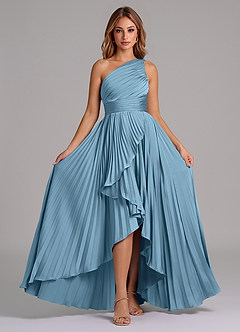 Azazie Lyrica Bridesmaid Dresses Steel Blue A-Line One Shoulder Stretch Satin Dress image6