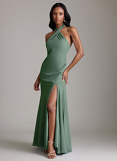 Azazie Lorena Bridesmaid Dresses Eucalyptus Mermaid Pleated Chiffon Dress image4