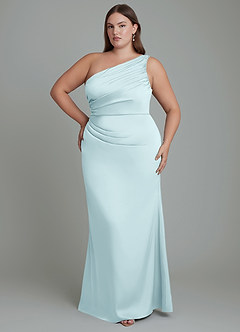 Azazie Akilah Bridesmaid Dresses Cloud Blue Mermaid One Shoulder Stretch Satin Dress image8