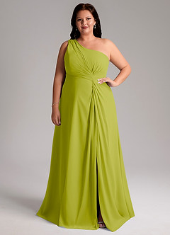 Azazie Brooke Bridesmaid Dresses Lemongrass A-Line One Shoulder Chiffon Dress image8