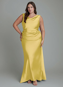 Azazie Kieryn Bridesmaid Dresses Canary Mermaid Pleated Stretch Satin Dress image7
