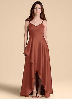 Azazie Prisha Junior Auburn A-Line Pleated Stretch Satin Dress image5